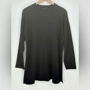 Eileen Fisher Black Organic Cotton Tencel Long Sleeve Pullover Tunic In Womens S